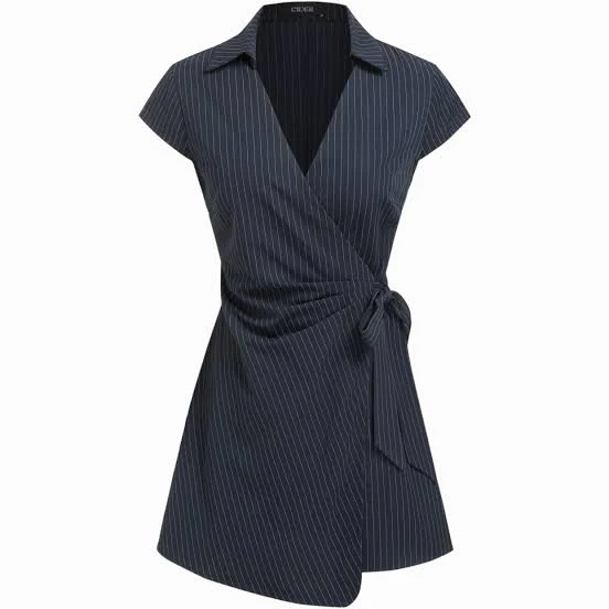 dress Woven V-Neck Striped Wrap Knotted Mini Dress Cider $42.9