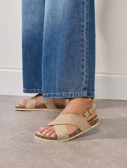 shoes Yours Women's Cross Strap Footbed Sandals Yours Clothing United States $35