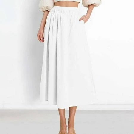 skirt YUTK Women's Elastic High Waisted Midi Skirts with Pockets Trendy A-Line Flowy Swing Basic Skirt White L, Size: Large Walmart - YUTK $9.99