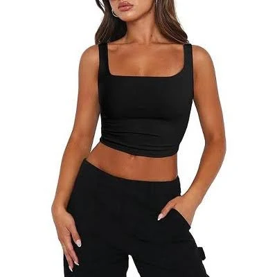 crop top Zeagoo Women's Cropped Square Neck Double Layer Tank Top Target $15.99