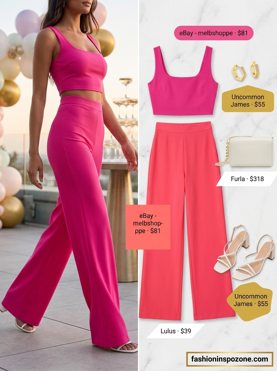 Hot pink co-ord set: a bold summer birthday party outfit for women 2026. Cocktail party style.