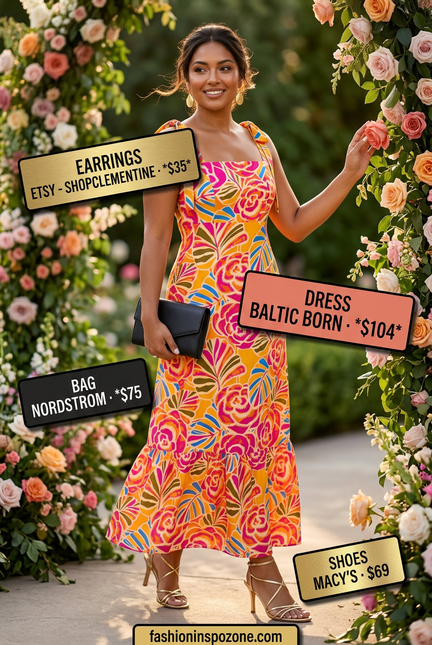 Burgundy tiered maxi dress for summer garden wedding guest outfits for women 2026. Elegant and timeless.