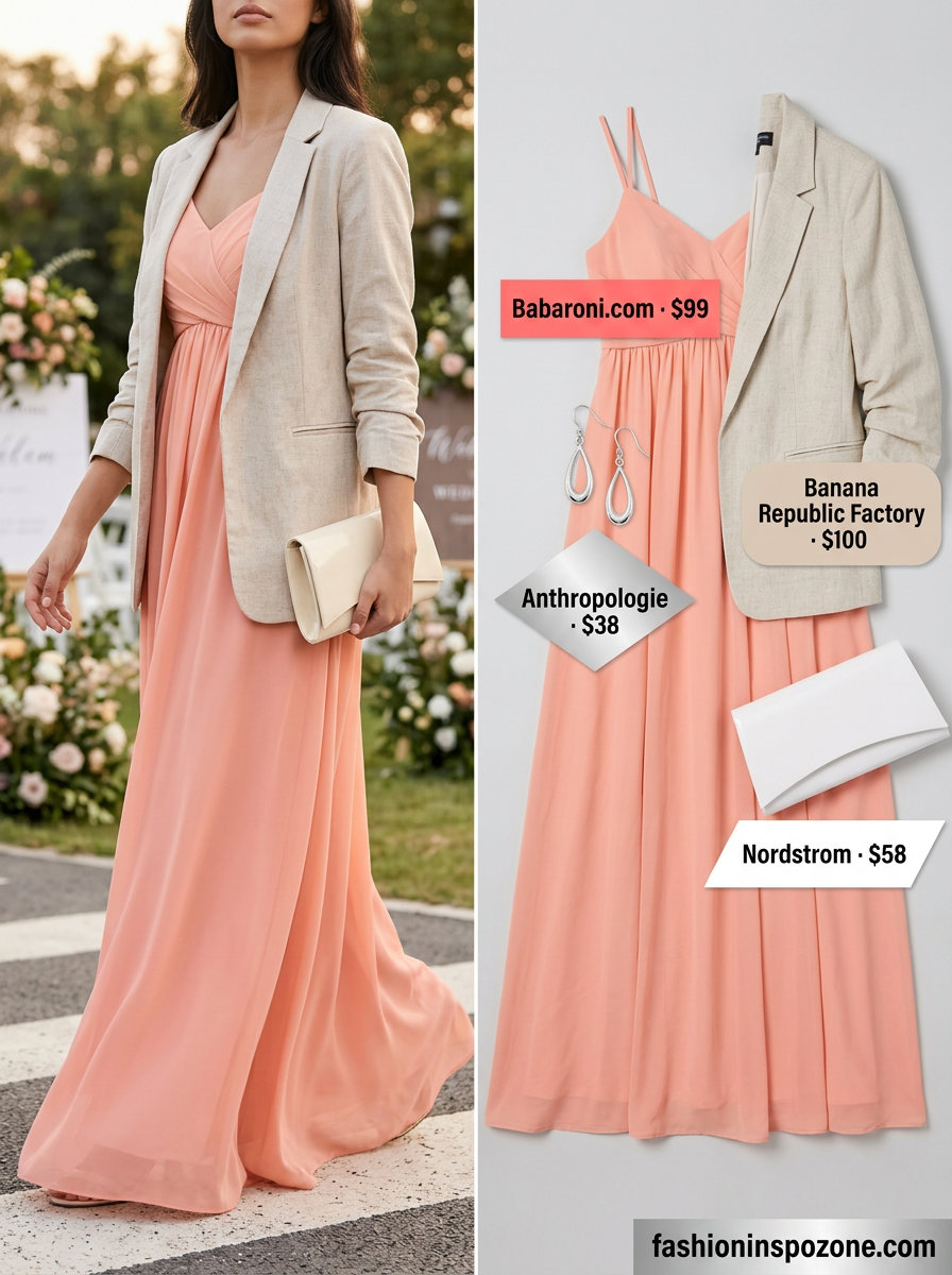 Lavender wide leg pants outfit for summer wedding guest 2026, with silver sandals and clutch.