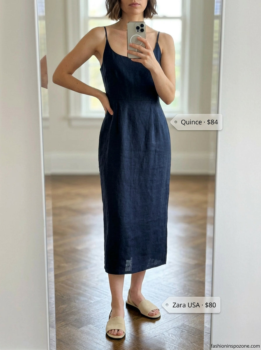 Chic cobalt blue midi skirt ensemble for summer garden wedding guest outfits for women 2026. Polished daytime event style.