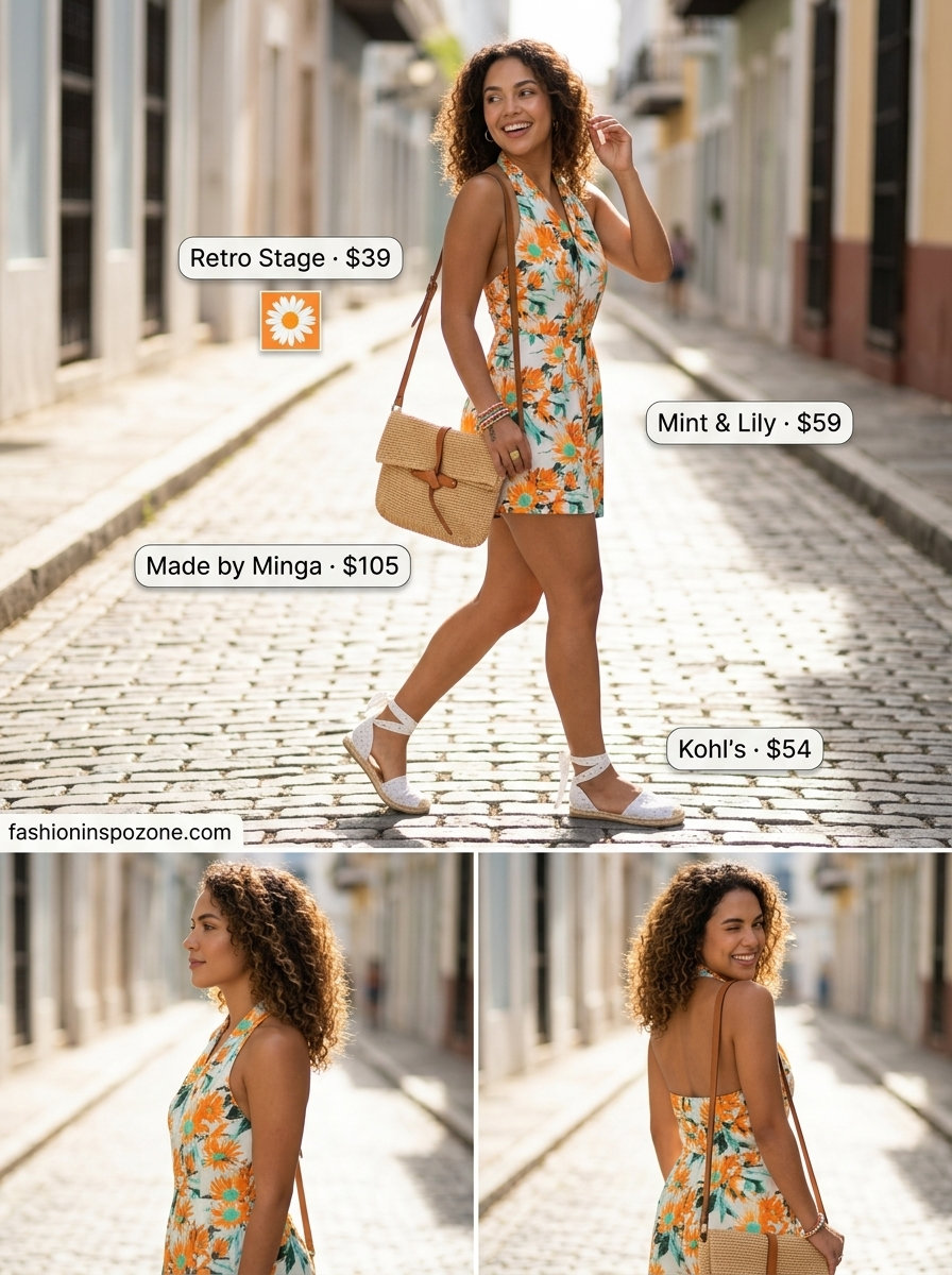 Playful floral halter romper for women, perfect for summer day outs and vacations in 2026.