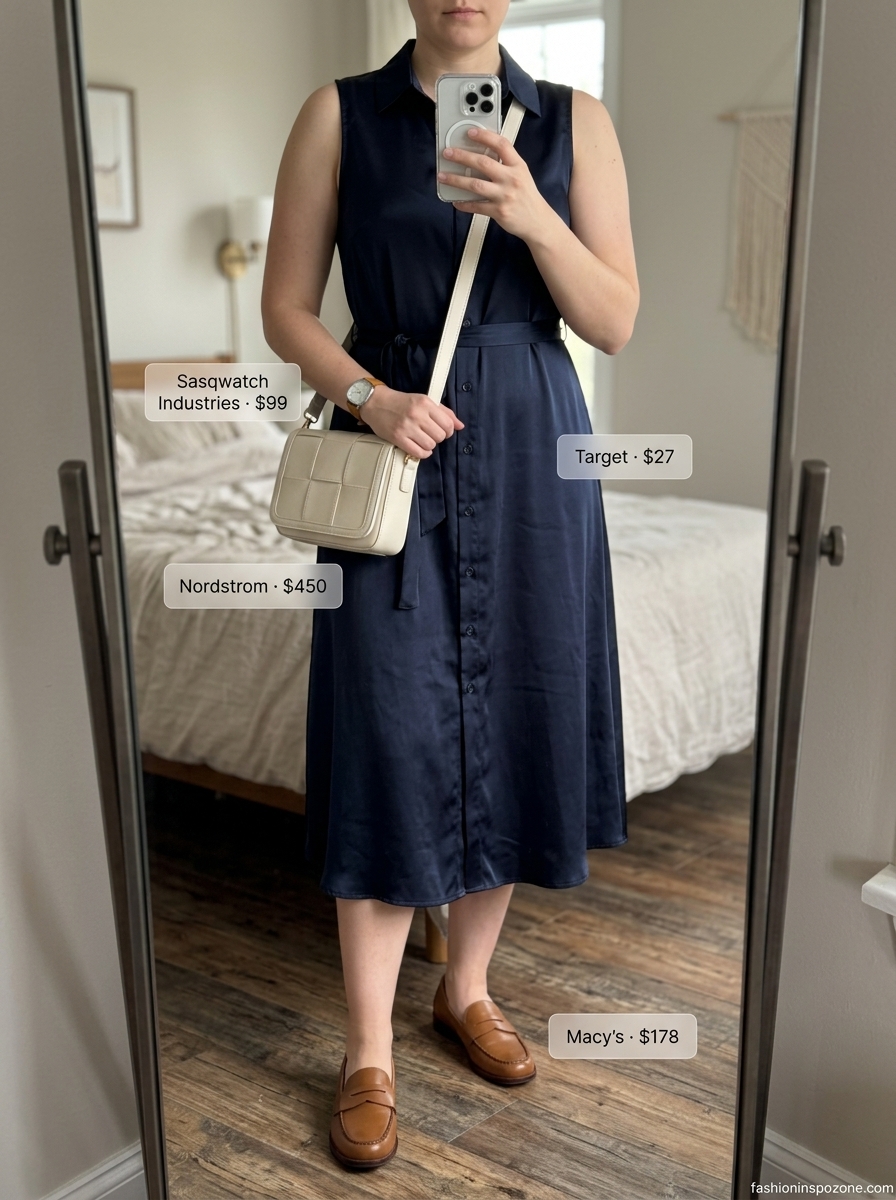 Polished navy cotton poplin shirt dress for city sightseeing and casual work days 2026.