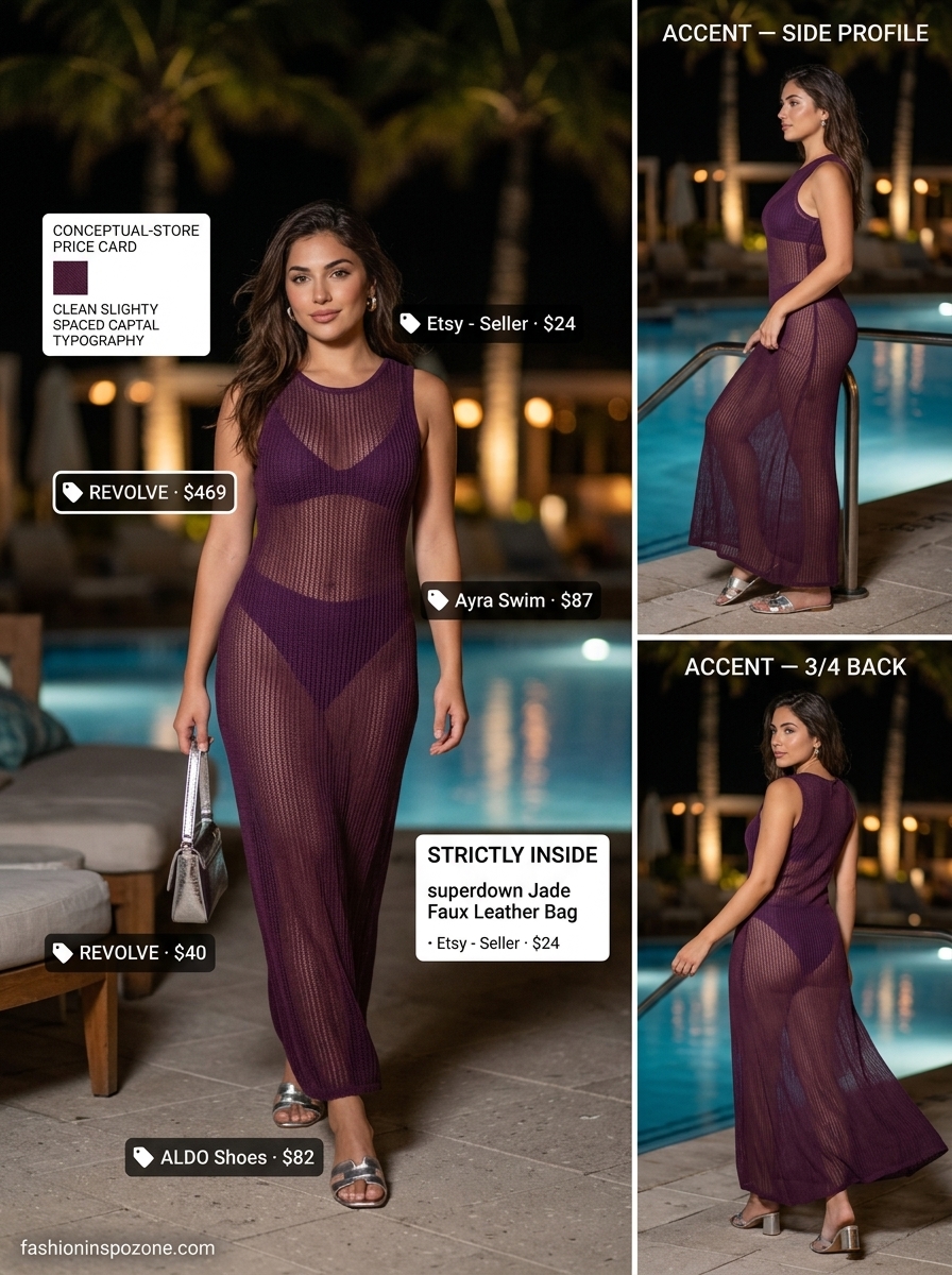 Midnight Poolside: Summer Cover Up Outfits 2026 Black sheer mesh maxi dress cover up: alluring summer pool party outfits for women 2026.
