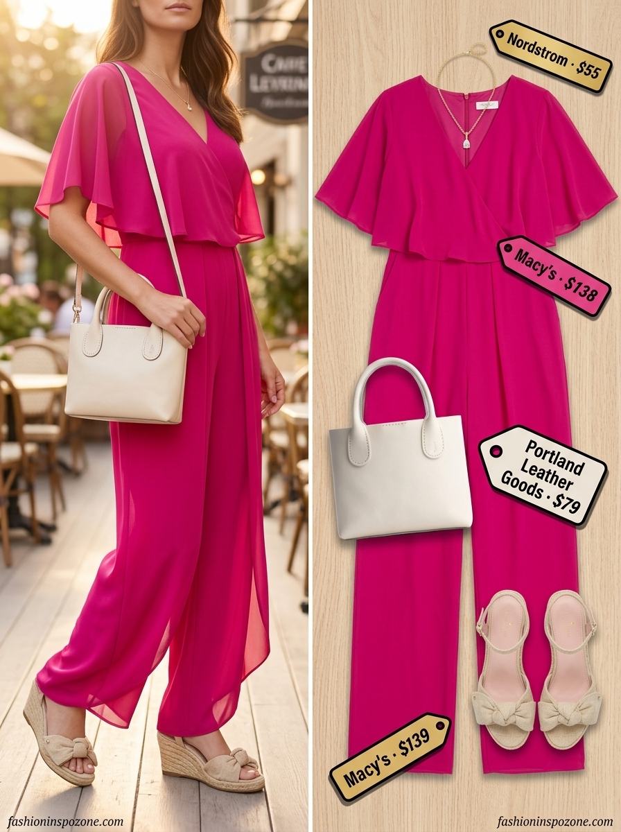 Romantic blush pink linen wide leg jumpsuit for women 2026, perfect for summer weddings and bridal showers.
