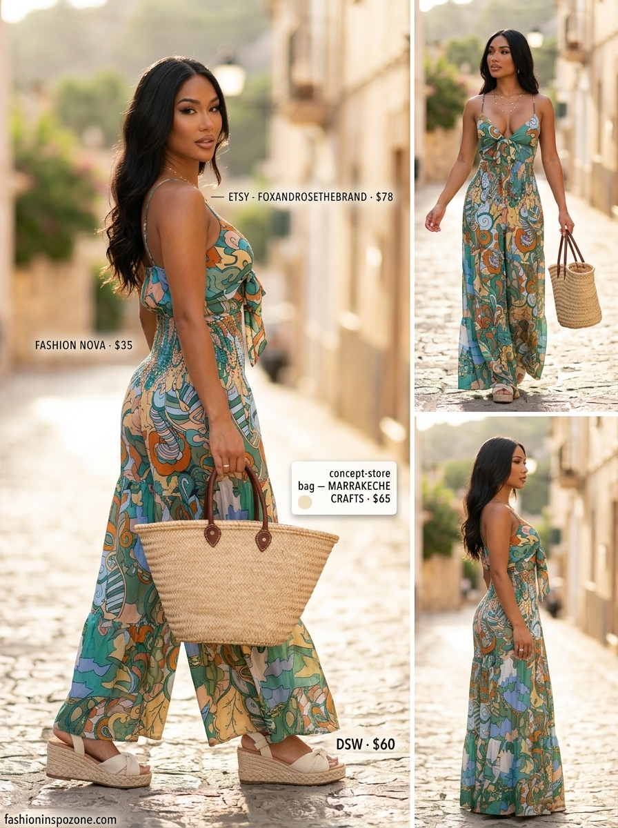 Relaxed teal abstract print wide leg jumpsuit for women 2026, perfect for casual days and vacation.