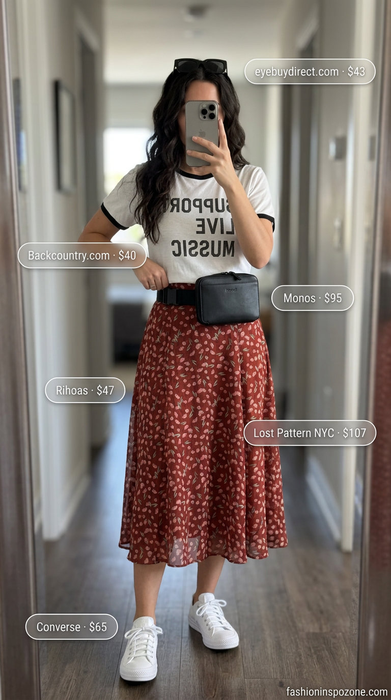 Trendy floral print slip skirt with a graphic tee for casual summer outings, part of 20 Summer Floral Print Outfits for Women 2026.