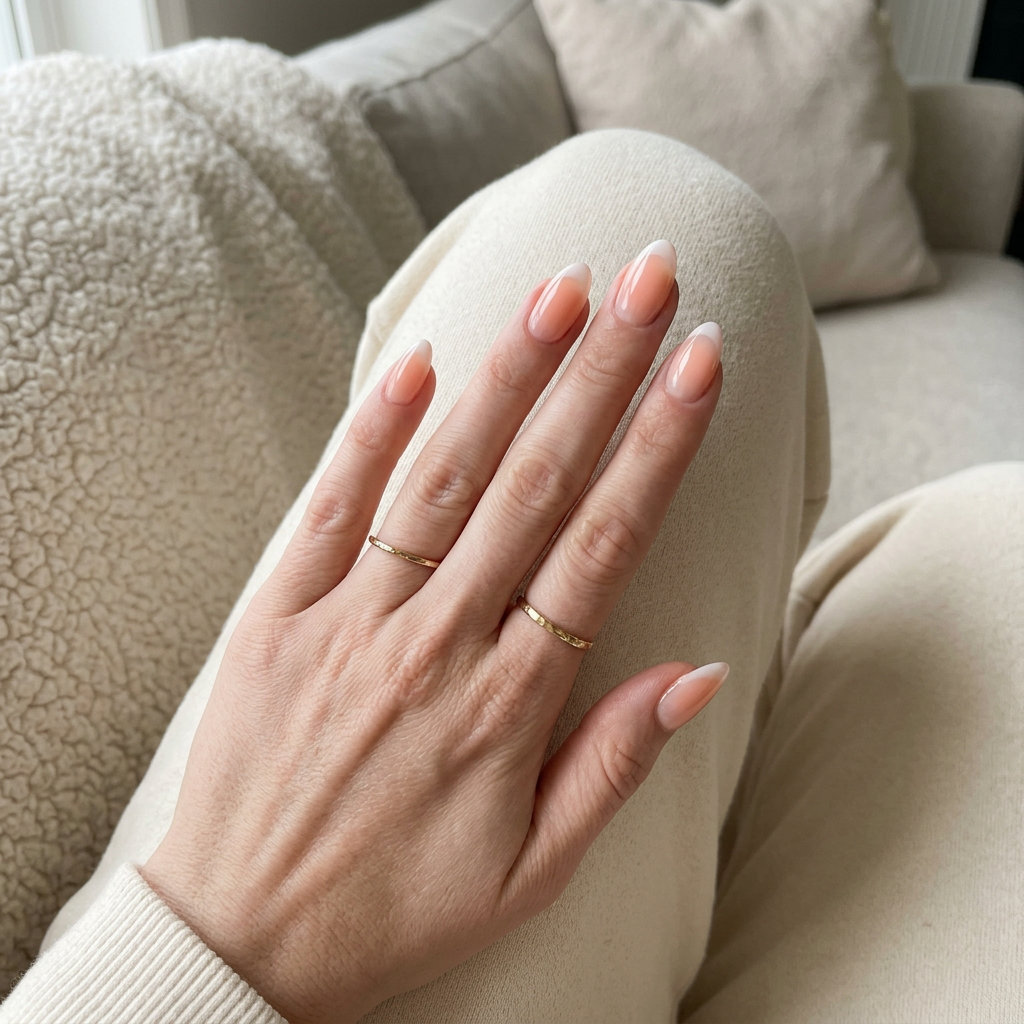 Almond summer nails 2026 for fair skin: Soft peach aura French for romantic garden parties.