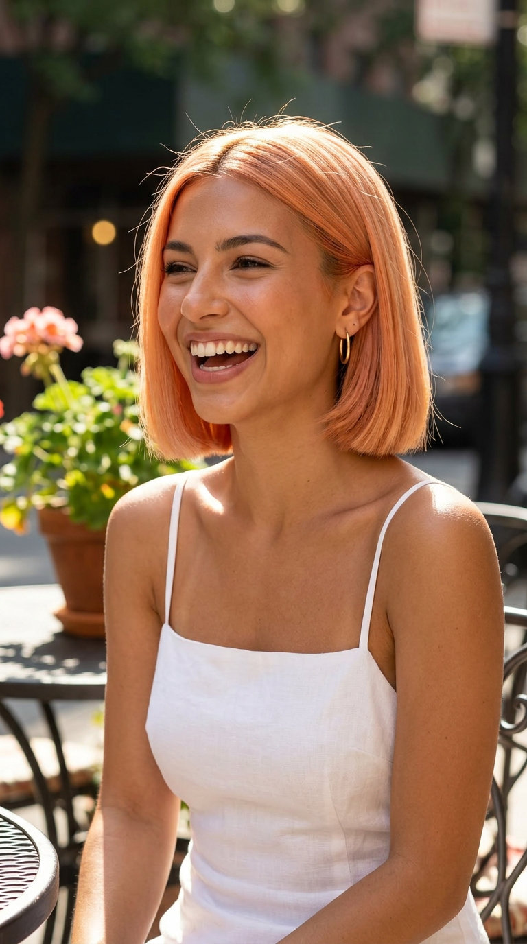 Apricot Crush Bob 2026 short apricot crush bob with blunt perimeter and center part for summer 2026