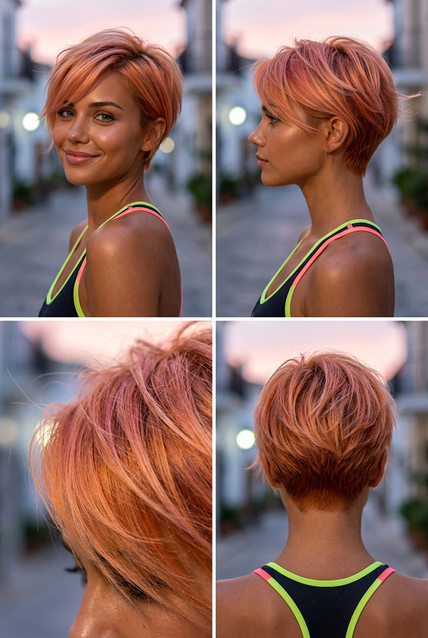short apricot crush pixie haircut with tousled layers and wispy fringe for summer 2026