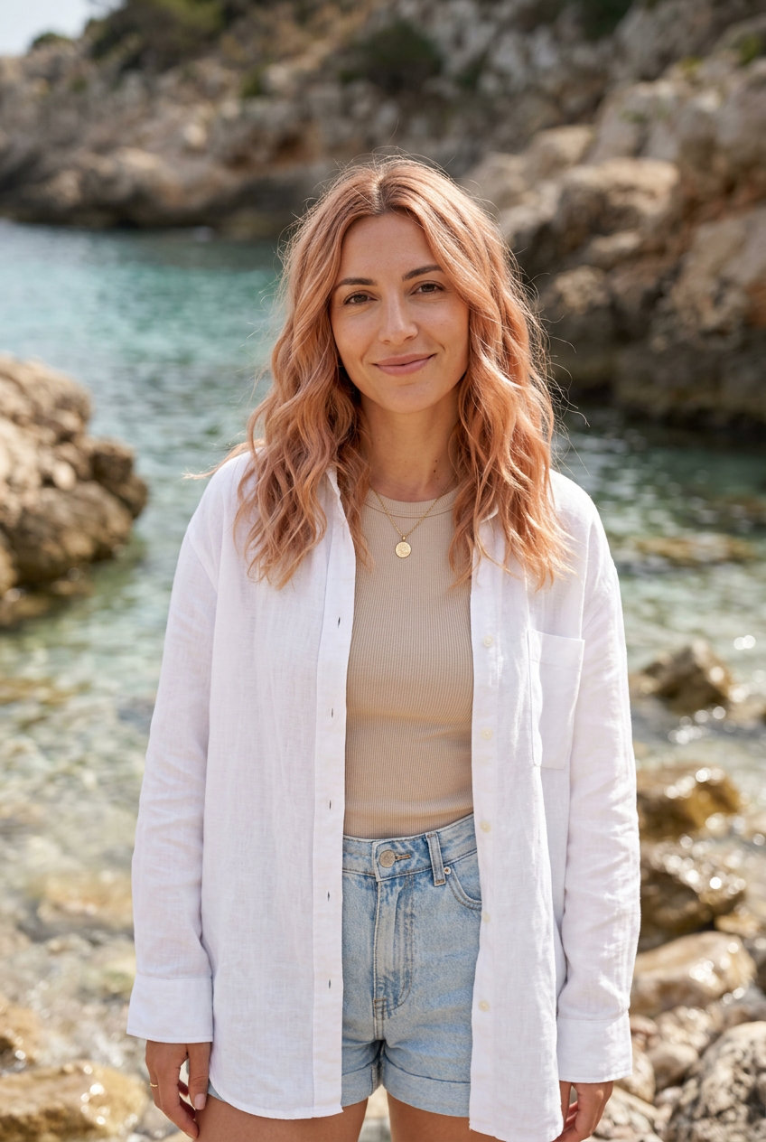 Heatless Apricot Beach Waves 2026 long wavy apricot beach waves with rose gold color, loose braids, no fringe — effortless summer hairstyle 2026