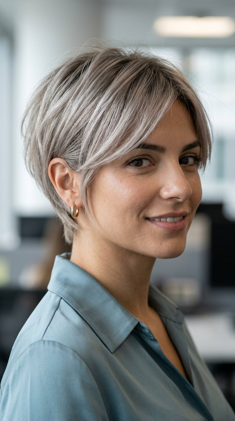 Ash Blonde Soft Crop 2026 short pixie haircut in cool ash blonde with silver-beige babylights for summer