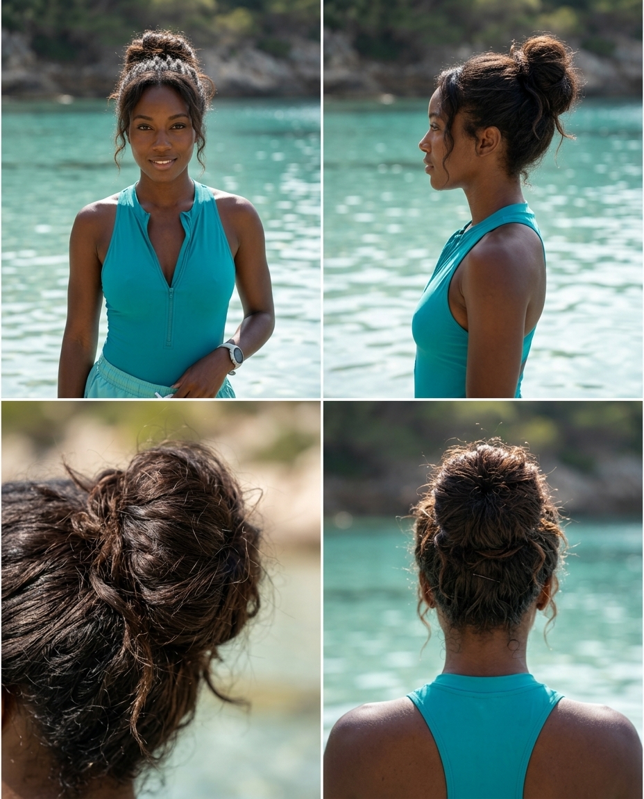 long textured messy bun with mushroom bronde, playful mood for weekend outings