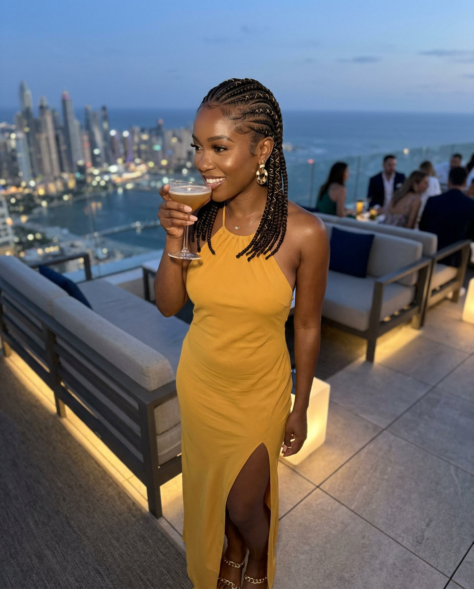 Golden Cornrow Crown 2026 long espresso brunette cornrow crown with gold thread accents and bronze undertones for summer 2026