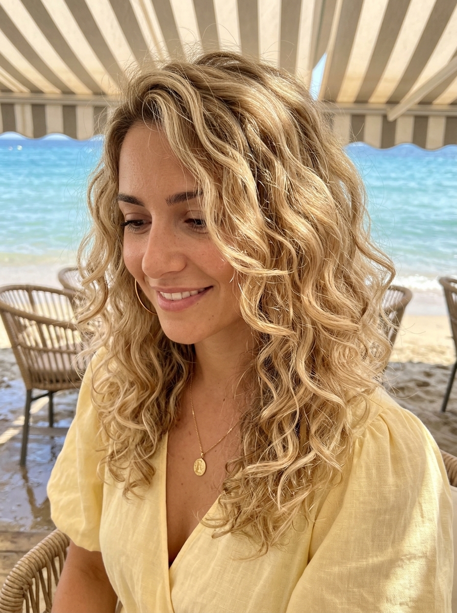 long buttercream blonde cloud curls with natural texture