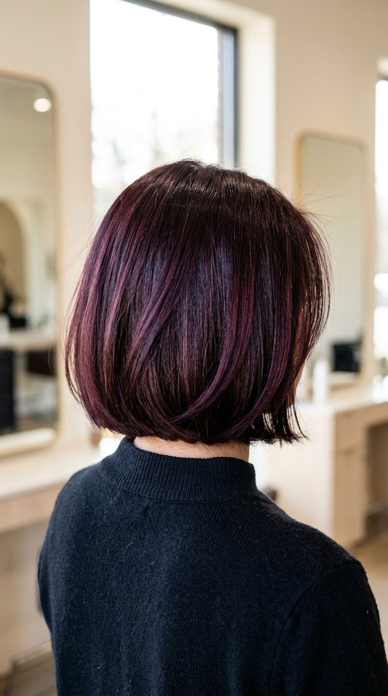 Cherry Cola Choppy Bob 2026 chin-length choppy bob haircut with cherry cola, violet-red, and burgundy for sultry look