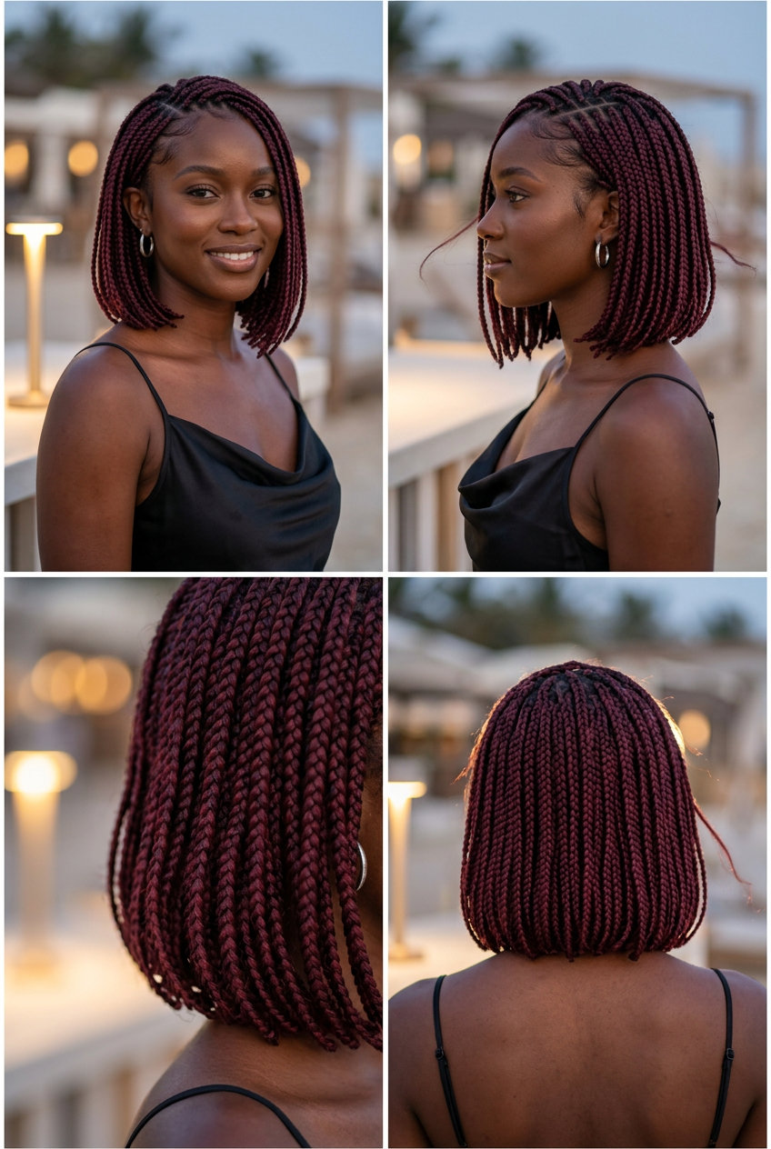 Cherry Cola Braided Bob 2026 short cherry cola red braided bob with violet undertones and laid edges for summer 2026