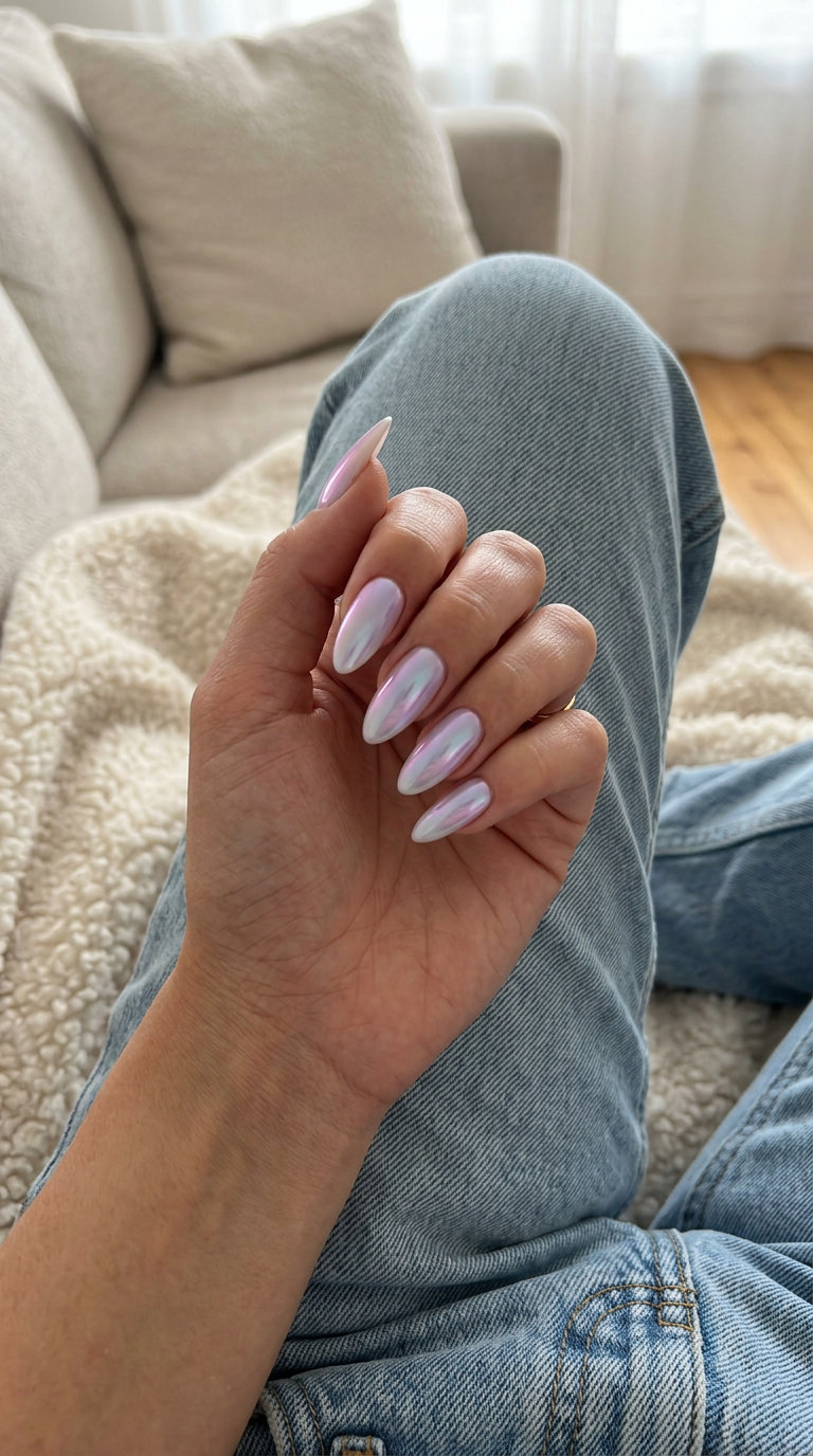 Cute Summer Nails 2026: Cosmic Chrome Stiletto Cute summer nails 2026: Cosmic Airbrush Chrome Stiletto nails for festivals.