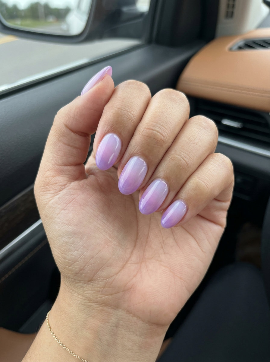 Cute Summer Nails 2026: Lavender Aura Gradient Cute summer nails 2026: Ethereal Lavender Aura Gradient nails for date night.