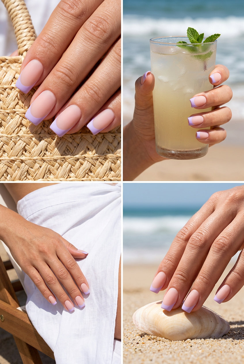 Cute Summer Nails 2026: Matte Lavender French Cute summer nails 2026: Misty Lavender Matte French short nails for daily wear.