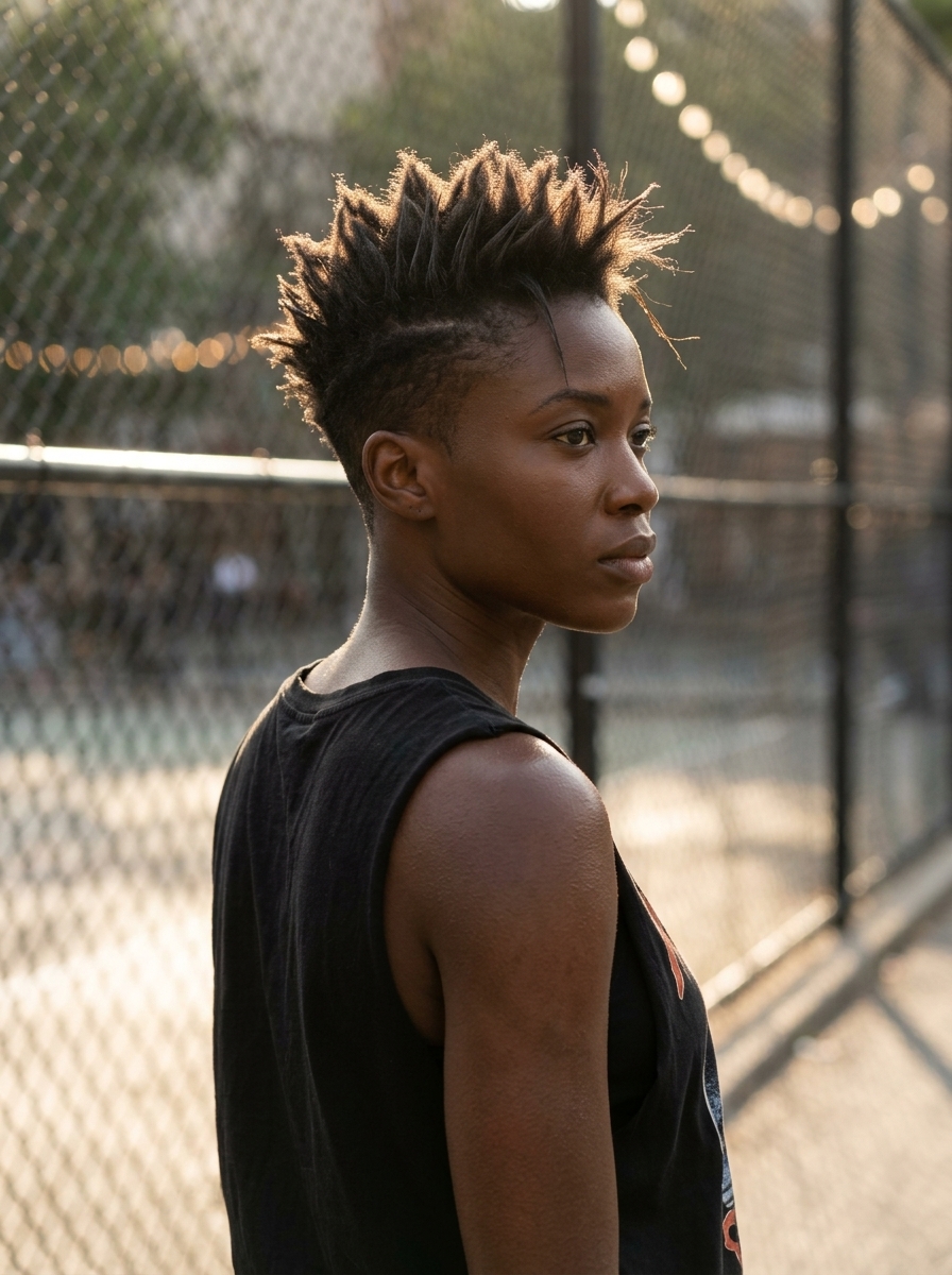 Bold Summer Spike: Deep Brunette/Black 2026 short razored crop with spiked top in deep brunette or black, optional neon accent for bold, edgy festival style