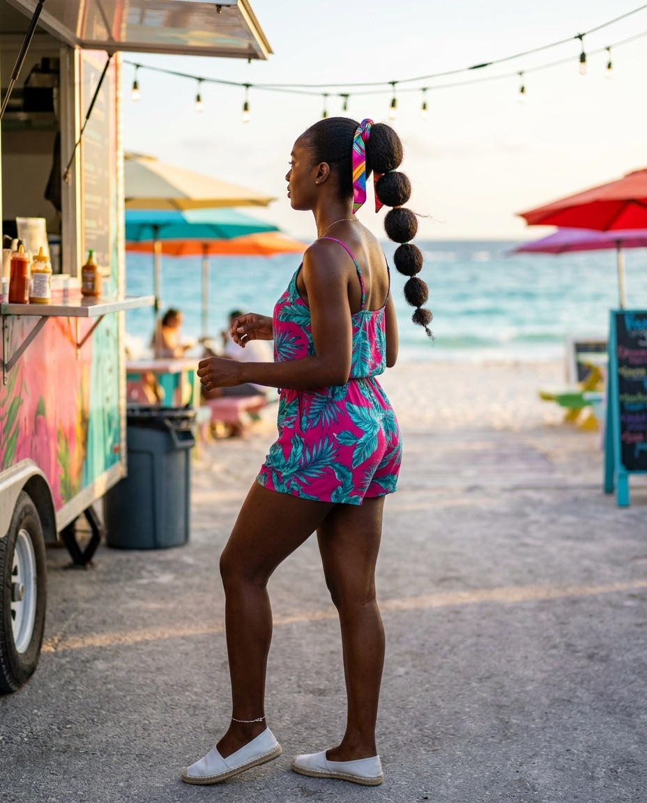 long bubble ponytail with electric blue, bubble effect, no fringe for playful summer