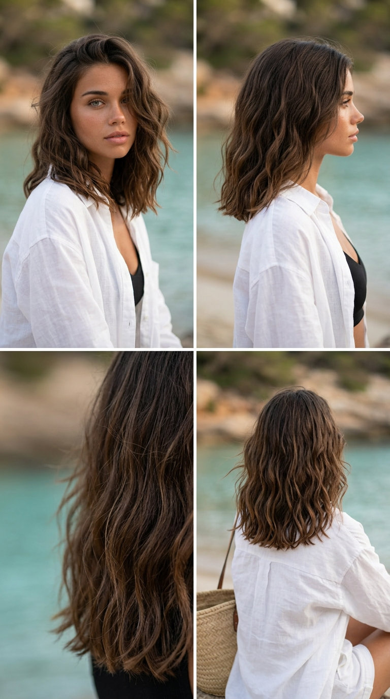 Effortless Air-Dried Waves: Medium Hair 2026 medium air-dried waves with espresso brunette, linen blonde, no fringe — natural everyday look