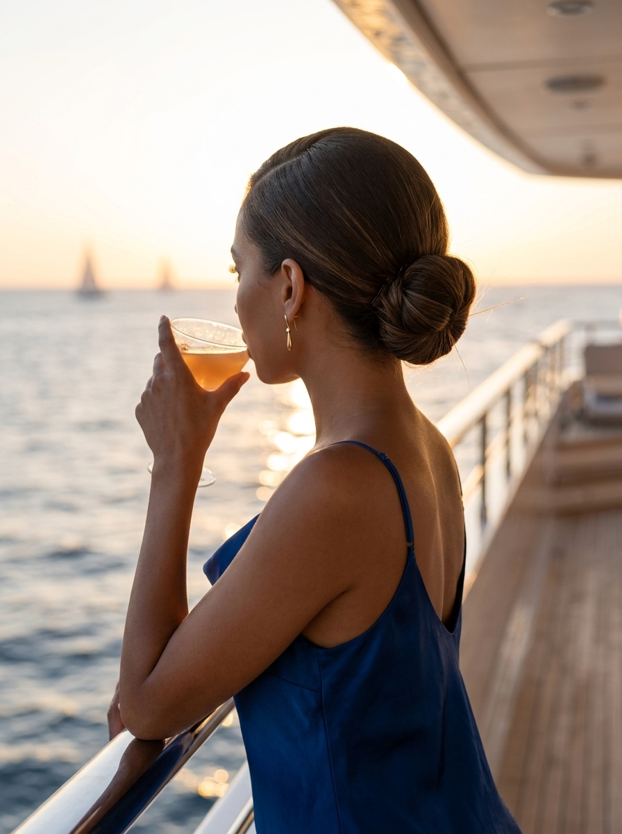Sleek Low Bun Hairstyle 2026: Minimalist Chic long sleek low bun with espresso roast, gel smoothing, no fringe for sophisticated summer