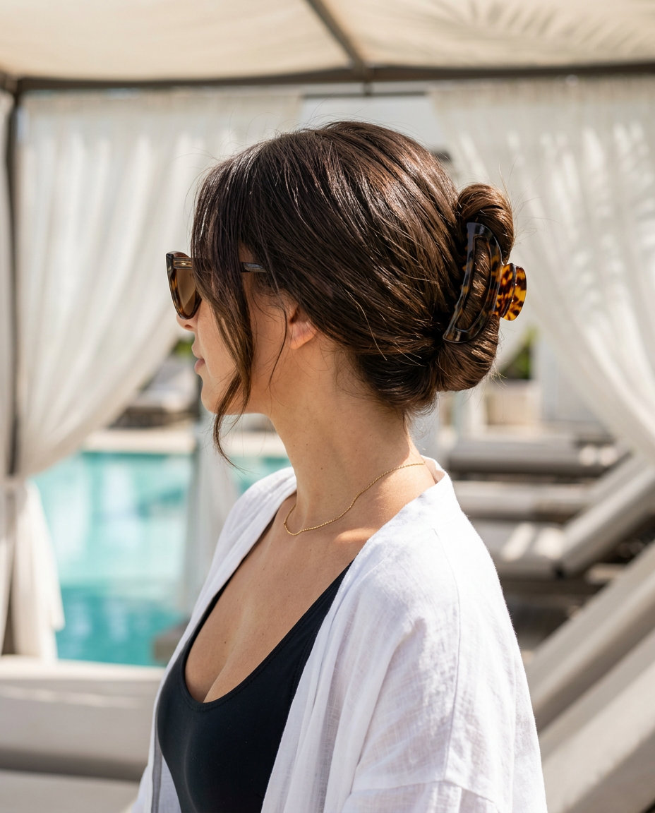 Chic Claw Clip Updo: Summer Hairstyles 2026 medium espresso roast chic claw clip updo with high shine for effortless daily style