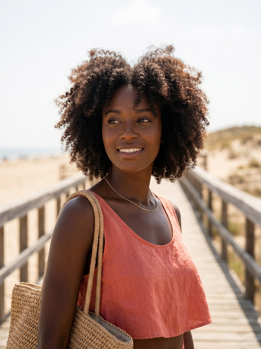 short natural hair cloud afro with defined coils and rich espresso roast, voluminous texture — playful daily