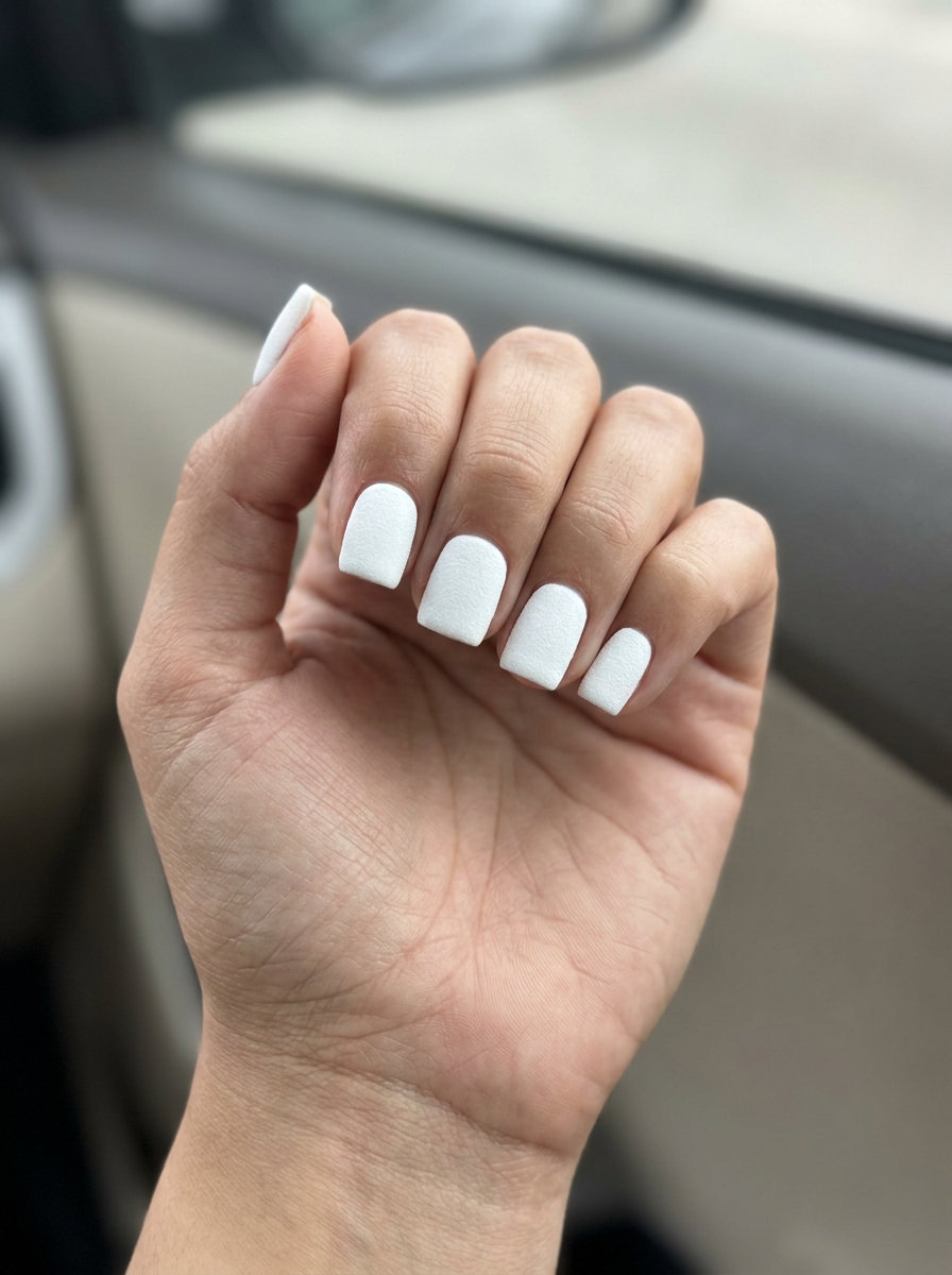 Modern Matte Sugar Texture nails for work, a minimalist chic summer trend 2026.