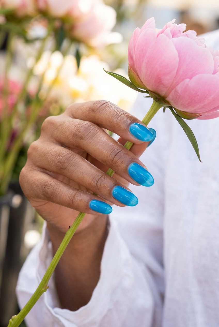 Tropical Jelly Blue nails: June manicure ideas - summer trends 2026. Vibrant and playful for vacation.