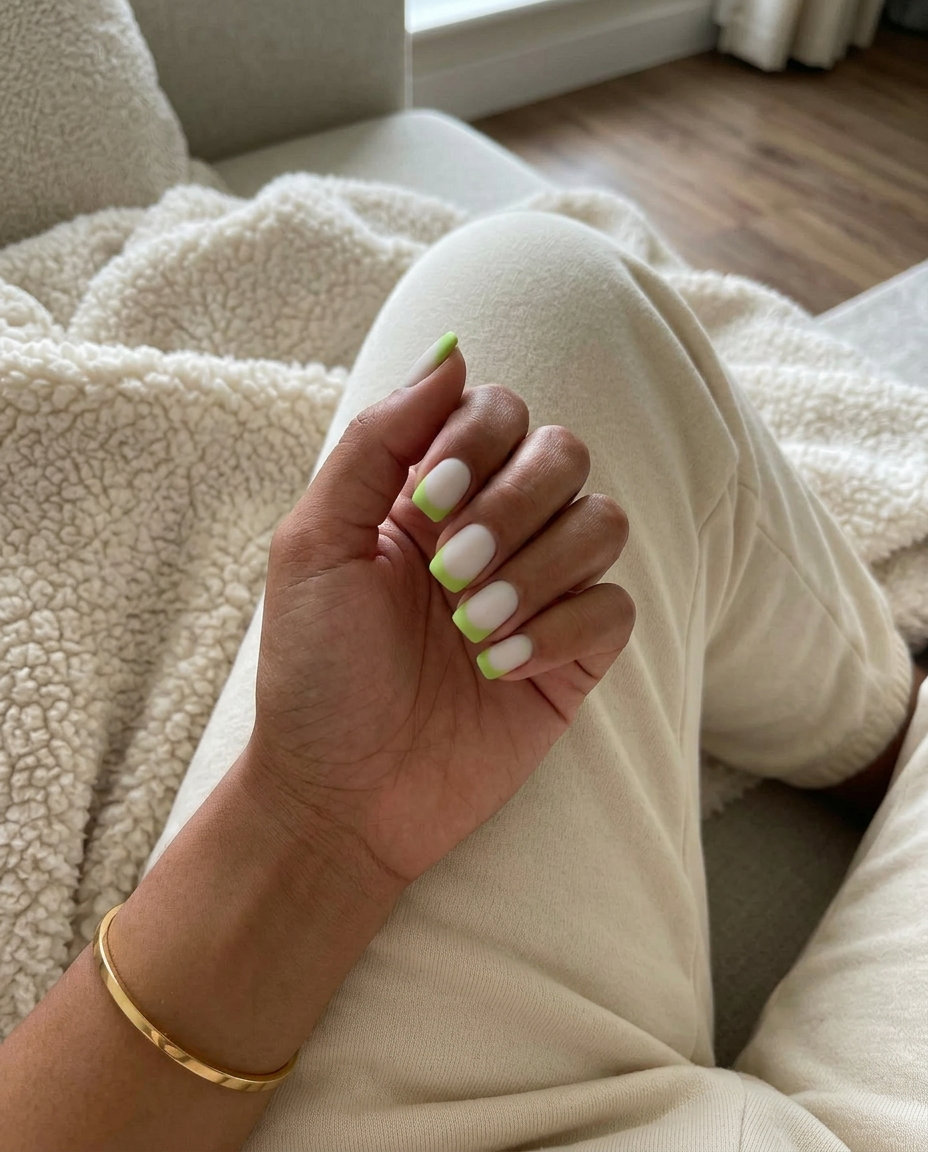 Matte Lime Green French Tip nails: edgy, playful, modern for casual outings and summer parties. June nails ideas - summer ideas 2026.