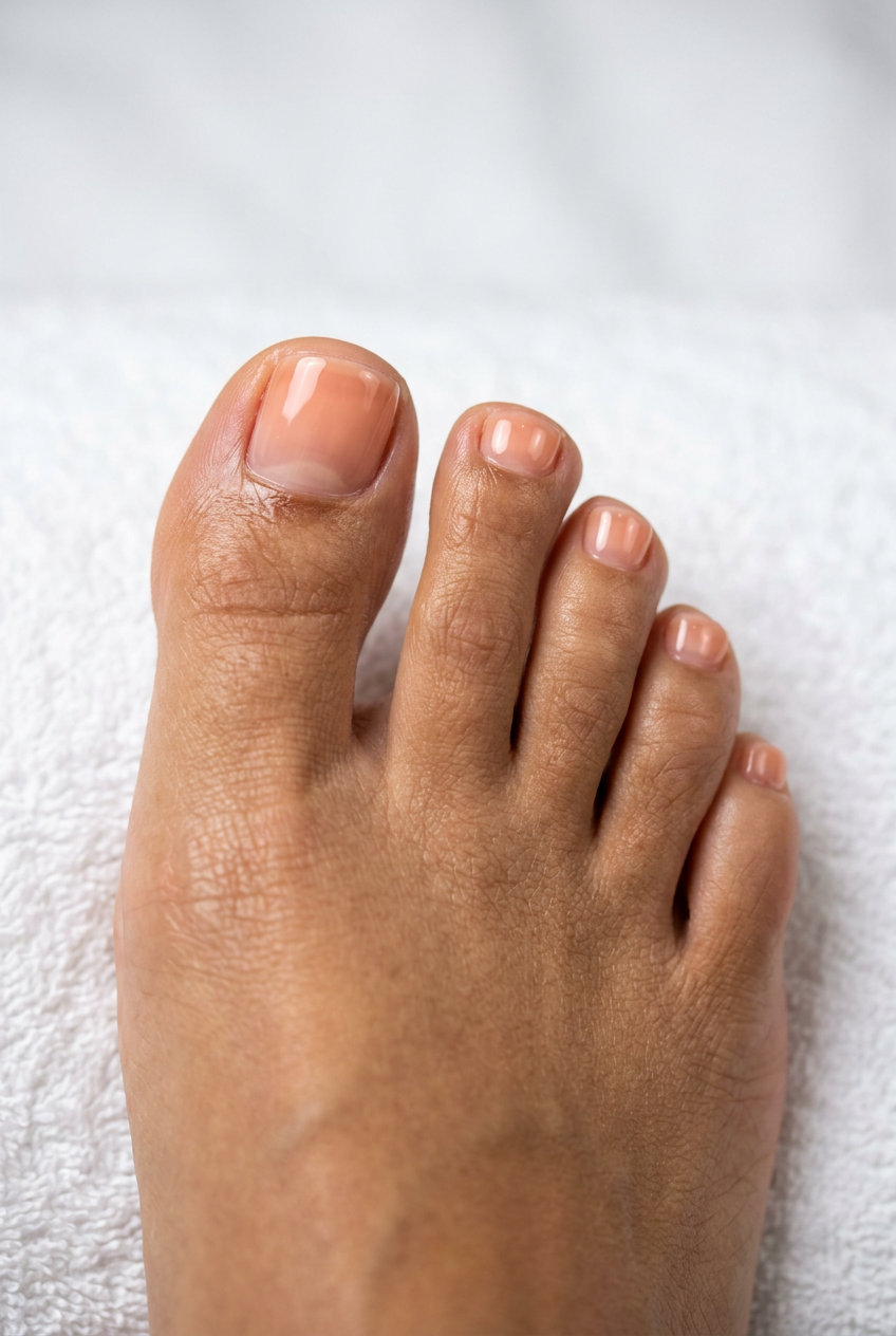 Sun-kissed peach jelly toes for daily casual summer wear. Translucent peach polish. June toe nails ideas - summer ideas 2026.