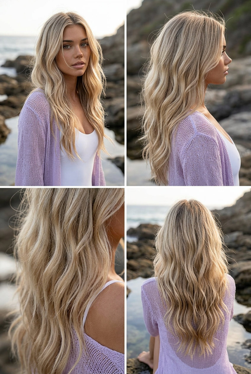 Soft Linen Blonde Beach Waves 2026 long linen blonde beach waves with sea salt spray texture for relaxed vibe