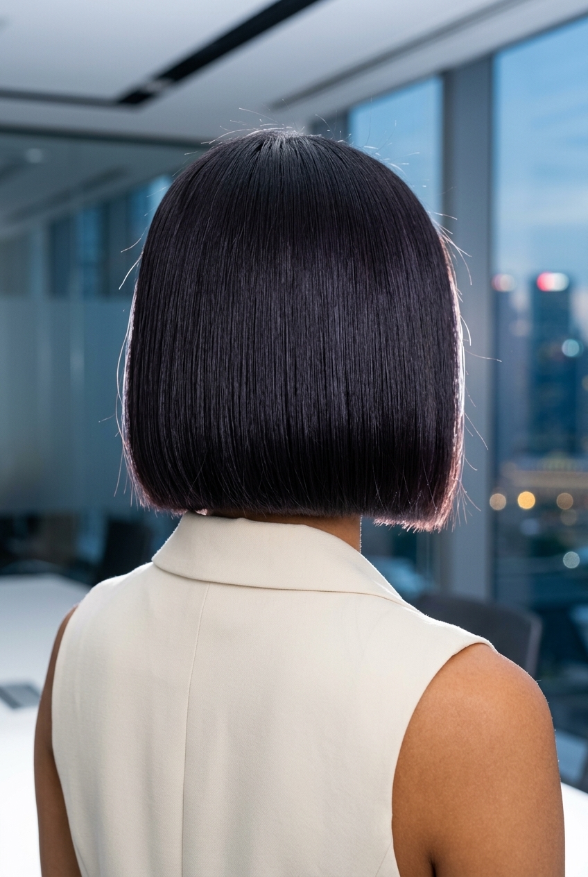 Modern Minimalist Bob: Midnight Espresso 2026 chin-length midnight espresso blunt bob with a sharp, graphic finish for minimalist, sophisticated style