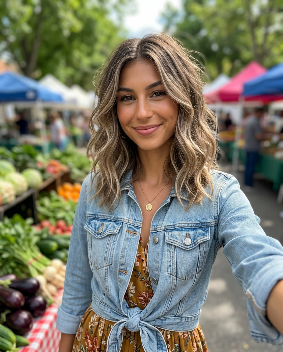medium textured cut mushroom bronde with ashy beige balayage and root smudge for playfulness