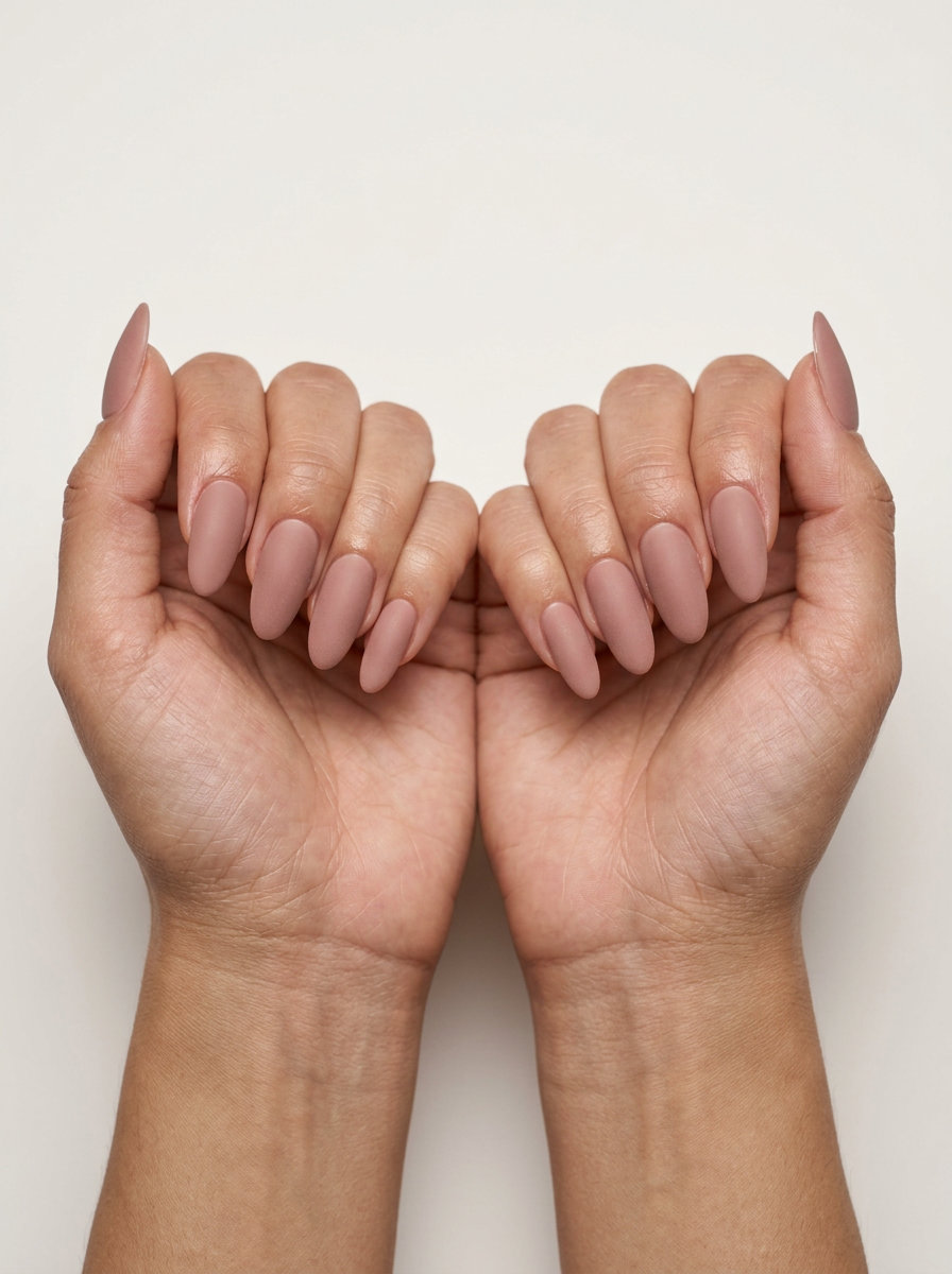Dusty Rose Velvet Matte Nails 2026 Dusty Rose Velvet Matte Sophisticate: Oval summer nails 2026 for all skin tones. Muted dusty rose matte.