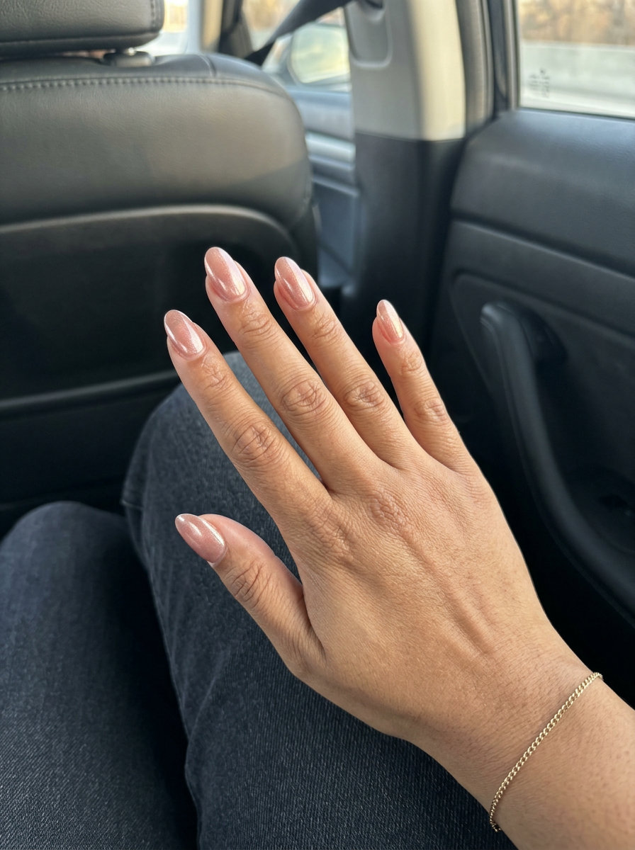 Golden Hour Oval Summer Nails 2026 Glamorous sheer rose gold oval summer nails 2026 for daily wear and elegant events.