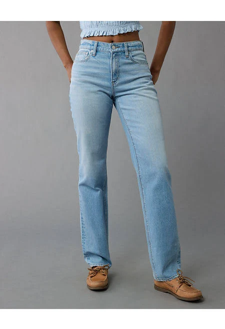 jeans AE Stretch Super High-Waisted Straight Jean American Eagle Outfitters $66.45