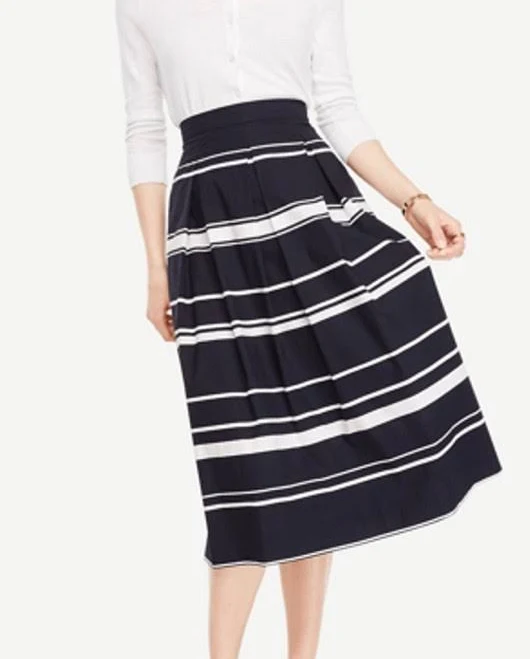 skirt Ann Taylor Pleated Midi Skirt Navy White Stripe A-line Size 12p eBay - kdland $36.99