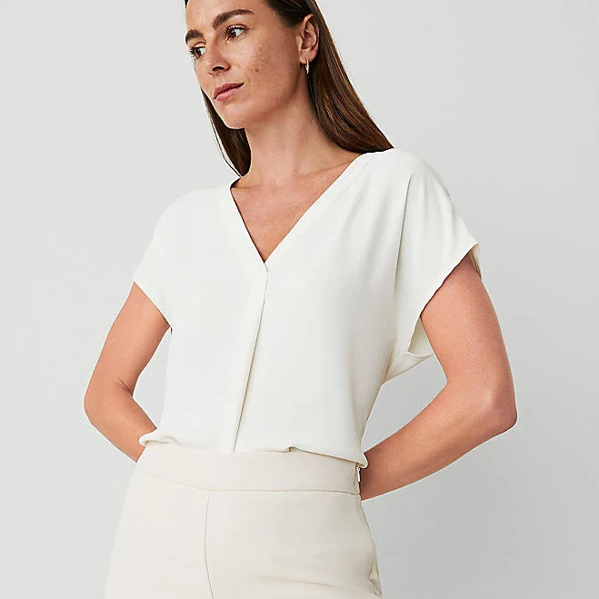 top Ann Taylor Women's Mixed Media Pleat Front Top Ann Taylor $25
