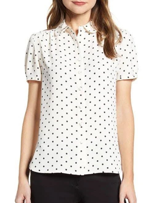 top Anne Klein Dot Print Collared Short Sleeve Blouse Womens Nordstrom $79