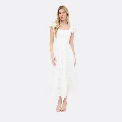 dress August Sky Women's Eyelet Smocked Tiered Maxi Dress Target $35