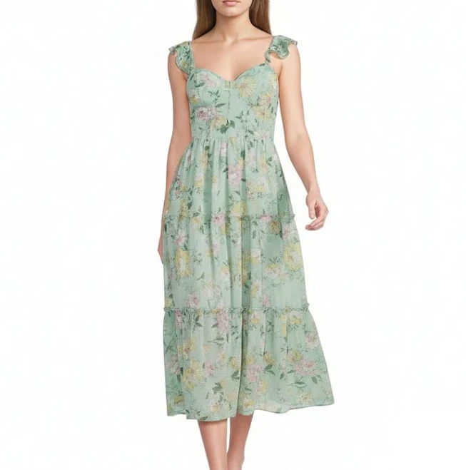 dress B. Darlin Juniors Floral Chiffon Sweetheart Neck Flutter Sleeve Midi Dress Dillard's $66.33
