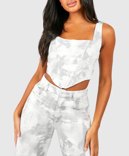 corset top boohoo Women's Washed Twill Square Neck Corset boohoo USA $20