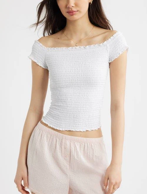 top BP. Off the Shoulder Smocked Top in White at Nordstrom, Size Large Nordstrom $35